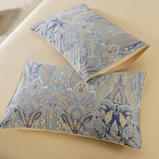 Vintage Paisley Custom Cotton Bedding Set Hidden Button Closure Inner Corner Ties Custom Size Bed Sheets
