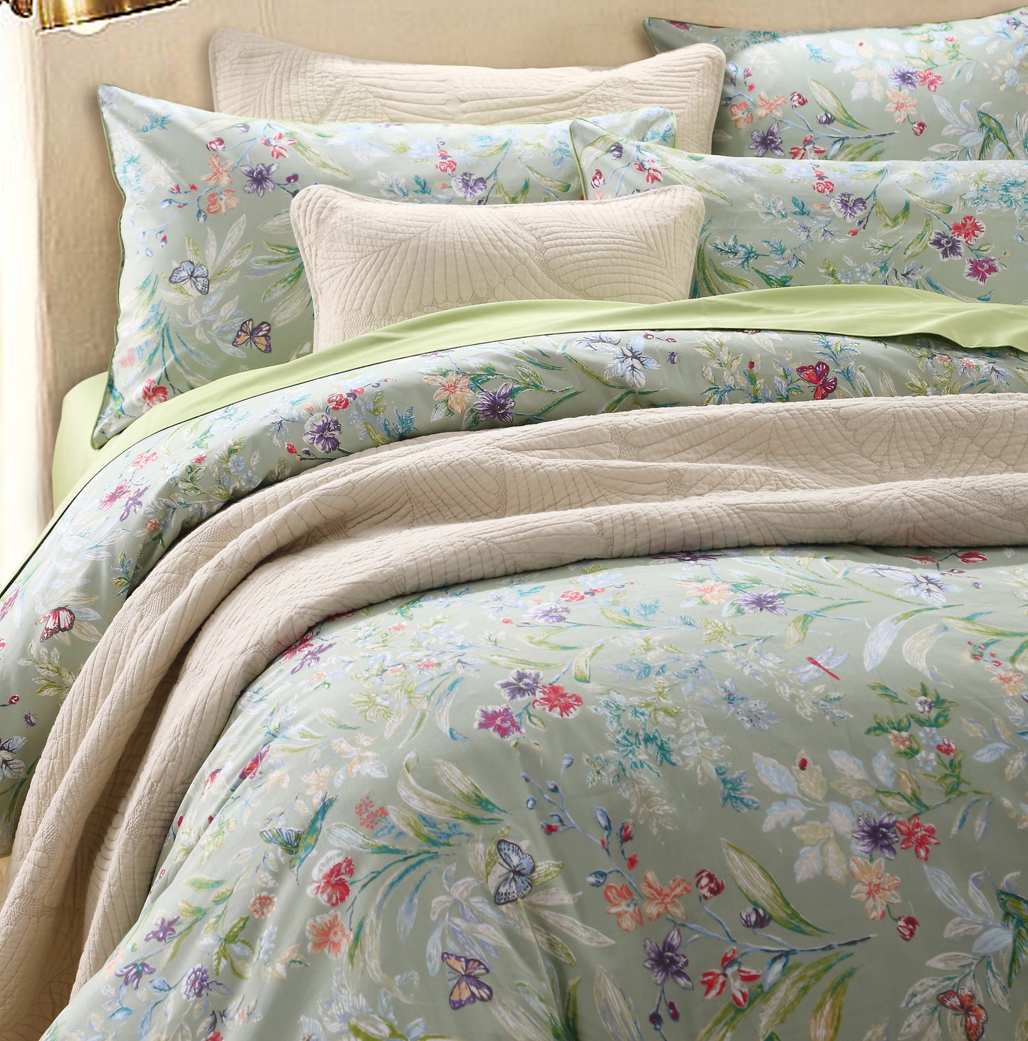 Fresh Garden Wildflower Print Custom Bedding Set Hidden Button Closure Inner Corner Ties Custom Size Bed Sheets