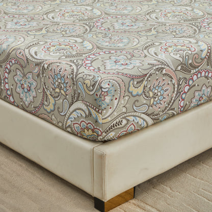 Muted Multicolor Paisley Custom Cotton Bedding Set Hidden Button Closure Inner Corner Ties Custom Size Bed Sheets