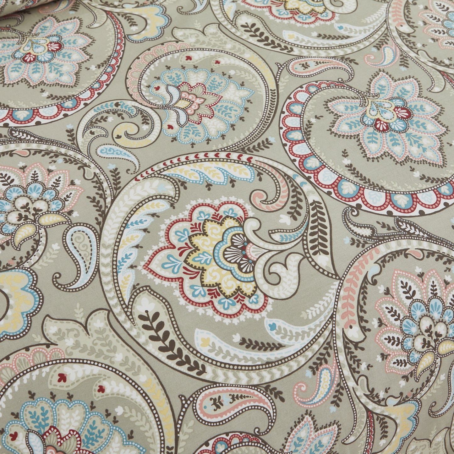 Muted Multicolor Paisley Custom Cotton Bedding Set Hidden Button Closure Inner Corner Ties Custom Size Bed Sheets