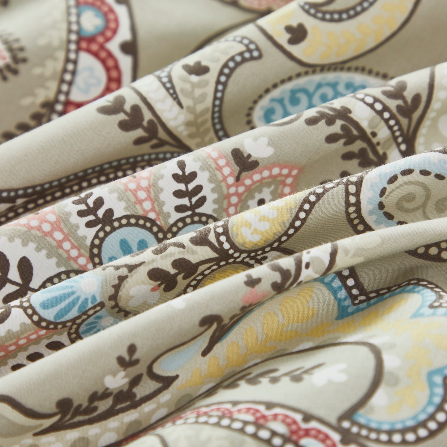 Muted Multicolor Paisley Custom Cotton Bedding Set Hidden Button Closure Inner Corner Ties Custom Size Bed Sheets