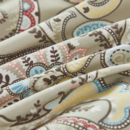 Muted Multicolor Paisley Custom Cotton Bedding Set Hidden Button Closure Inner Corner Ties Custom Size Bed Sheets