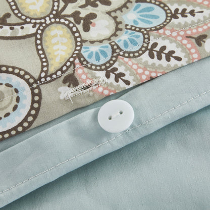 Muted Multicolor Paisley Custom Cotton Bedding Set Hidden Button Closure Inner Corner Ties Custom Size Bed Sheets