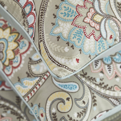 Muted Multicolor Paisley Custom Cotton Bedding Set Hidden Button Closure Inner Corner Ties Custom Size Bed Sheets