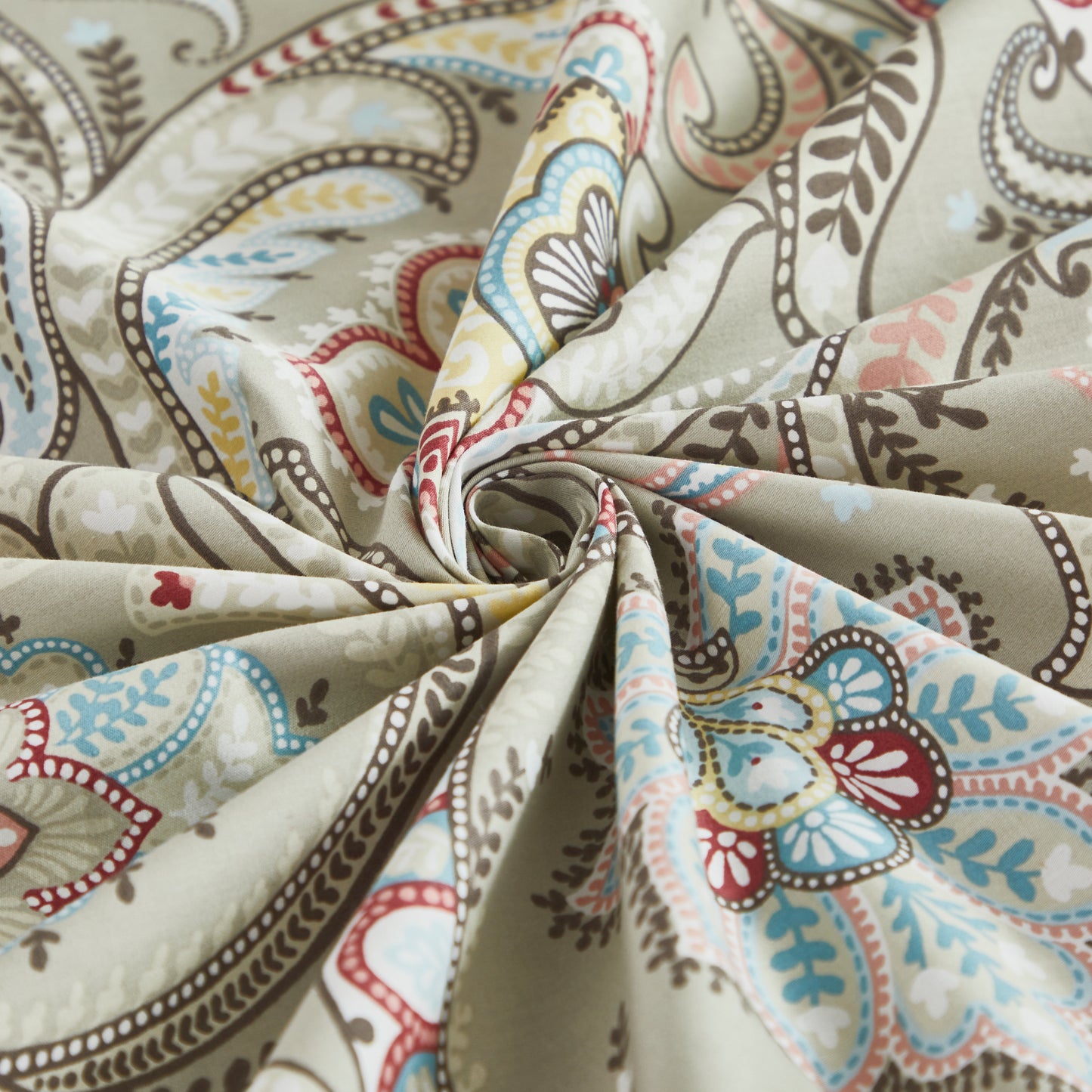 Muted Multicolor Paisley Custom Cotton Bedding Set Hidden Button Closure Inner Corner Ties Custom Size Bed Sheets