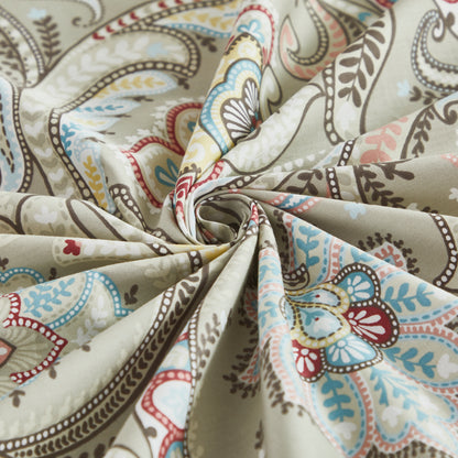 Muted Multicolor Paisley Custom Cotton Bedding Set Hidden Button Closure Inner Corner Ties Custom Size Bed Sheets