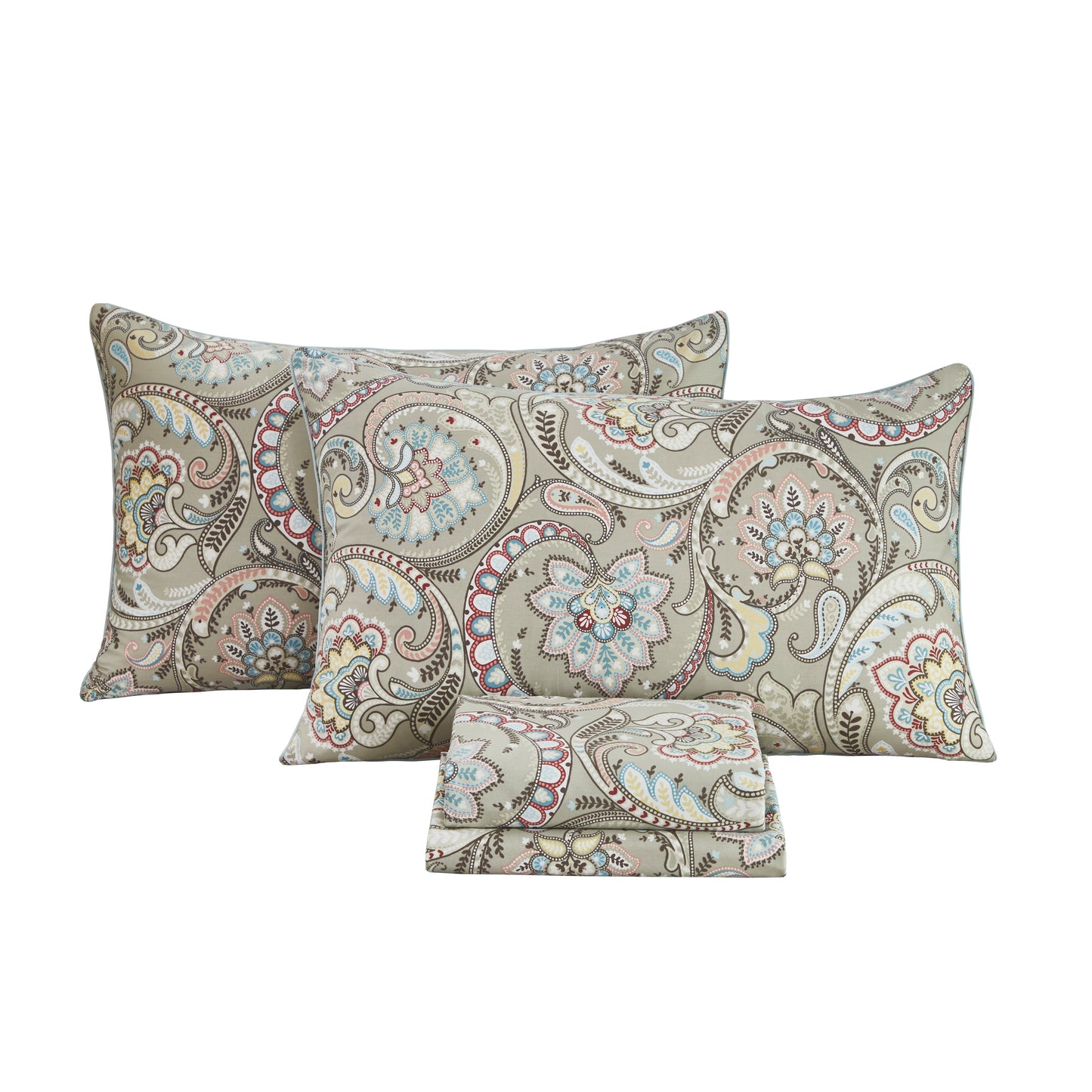 Muted Multicolor Paisley Custom Cotton Bedding Set Hidden Button Closure Inner Corner Ties Custom Size Bed Sheets