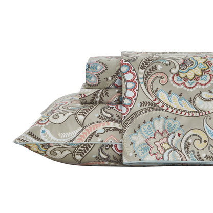 Muted Multicolor Paisley Custom Cotton Bedding Set Hidden Button Closure Inner Corner Ties Custom Size Bed Sheets