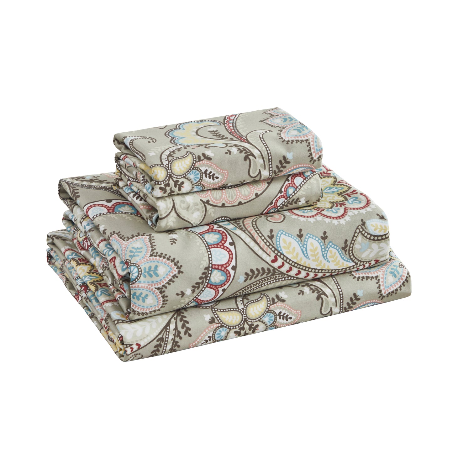 Muted Multicolor Paisley Custom Cotton Bedding Set Hidden Button Closure Inner Corner Ties Custom Size Bed Sheets