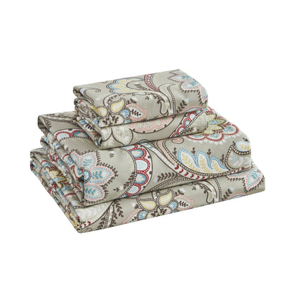Muted Multicolor Paisley Custom Cotton Bedding Set Hidden Button Closure Inner Corner Ties Custom Size Bed Sheets