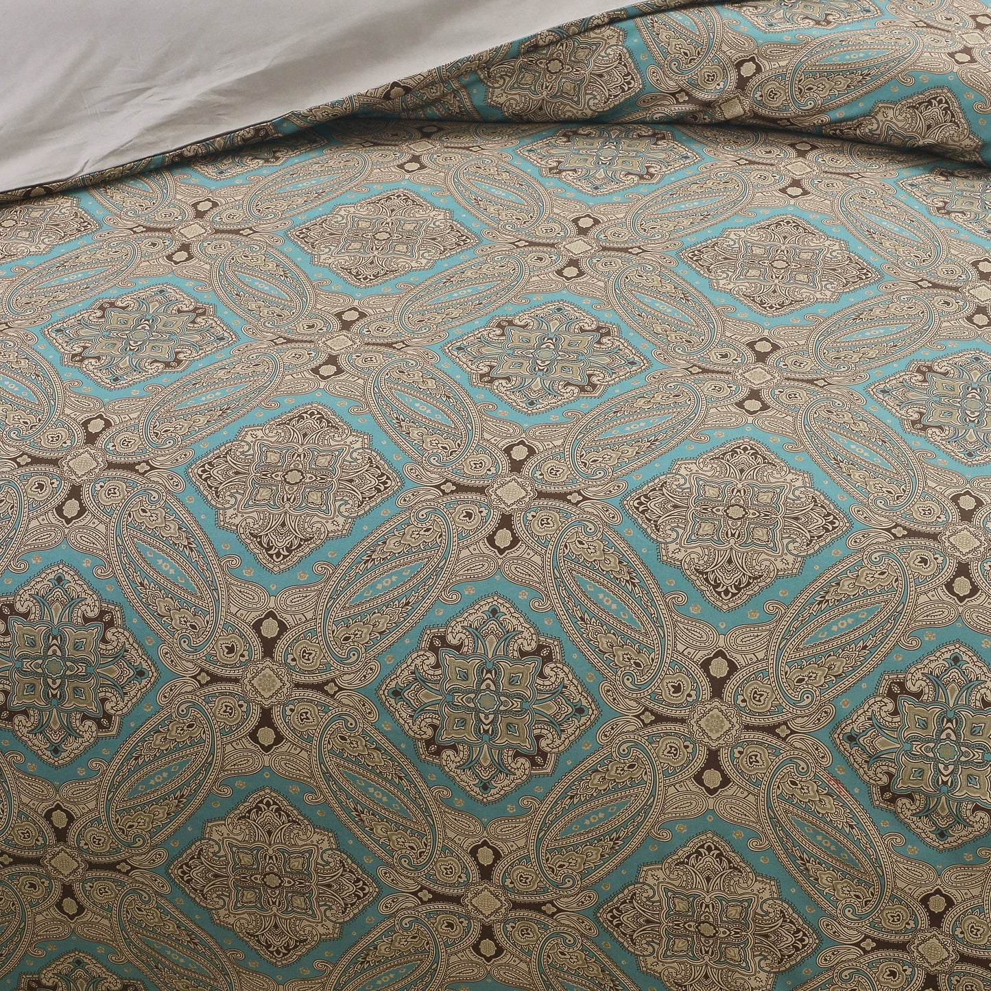 Luxury Boho Medallion Pattern Custom Size Bed Linen Set Hidden Button Closure Inner Corner Ties Custom Size Bed Sheets