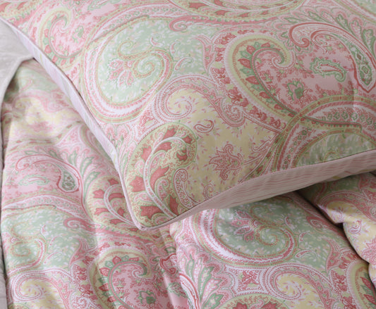 Soft Sweet Cottage Pastel Paisley Custom Size Bed Linen Set Hidden Button Closure Inner Corner Ties Custom Size Bed Sheets