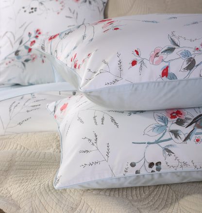 Fresh Ink Floral Bird Custom Size Bed Sheet Linen Set Hidden Button Closure Inner Corner Ties Custom Size Bed Sheets