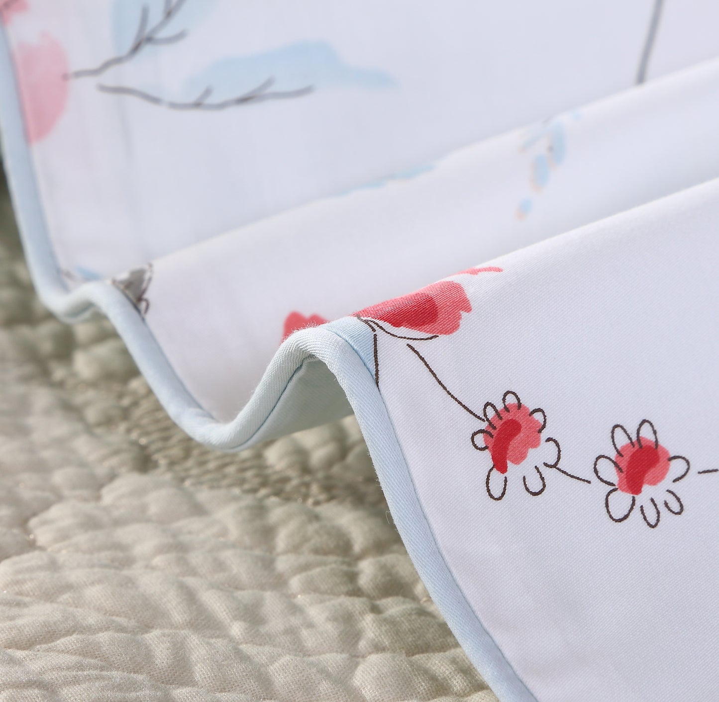 Fresh Ink Floral Bird Custom Size Bed Sheet Linen Set Hidden Button Closure Inner Corner Ties Custom Size Bed Sheets