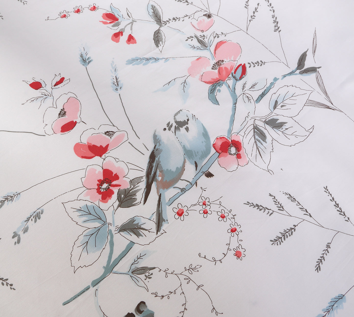 Fresh Ink Floral Bird Custom Size Bed Sheet Linen Set Hidden Button Closure Inner Corner Ties Custom Size Bed Sheets