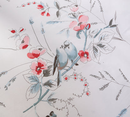 Fresh Ink Floral Bird Custom Size Bed Sheet Linen Set Hidden Button Closure Inner Corner Ties Custom Size Bed Sheets
