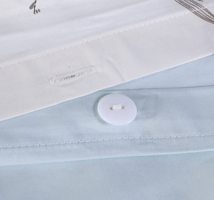 Fresh Ink Floral Bird Custom Size Bed Sheet Linen Set Hidden Button Closure Inner Corner Ties Custom Size Bed Sheets