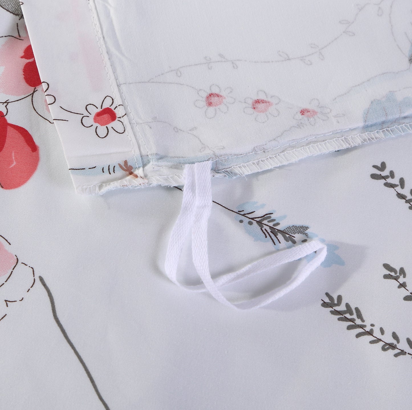 Fresh Ink Floral Bird Custom Size Bed Sheet Linen Set Hidden Button Closure Inner Corner Ties Custom Size Bed Sheets