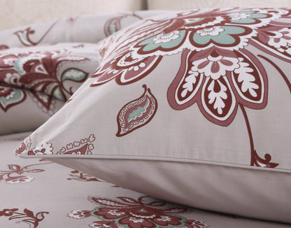 Retro Botanical Flower Printed Custom Bed Linen Skin-Friendly Cotton 4 Pieces Bedding Set Hidden Button Closure Inner Corner Ties Custom Size Bed Sheets