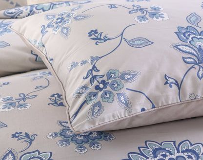 Retro Botanical Flower Printed Custom Bed Linen Skin-Friendly Cotton 4 Pieces Bedding Set Hidden Button Closure Inner Corner Ties Custom Size Bed Sheets