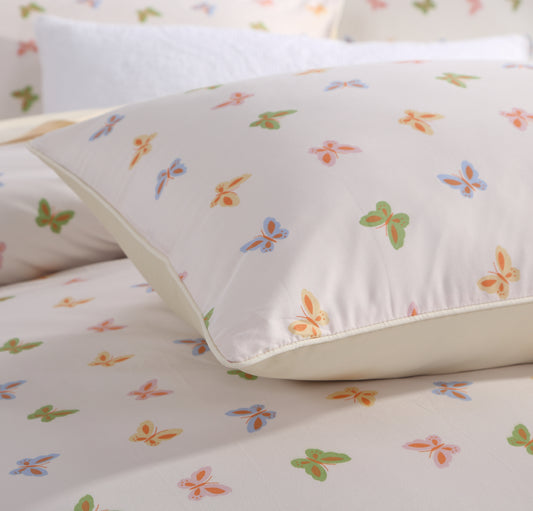 Pastel Color Butterfly Cotton Bedding Set Hidden Button Closure Inner Corner Ties Custom Size