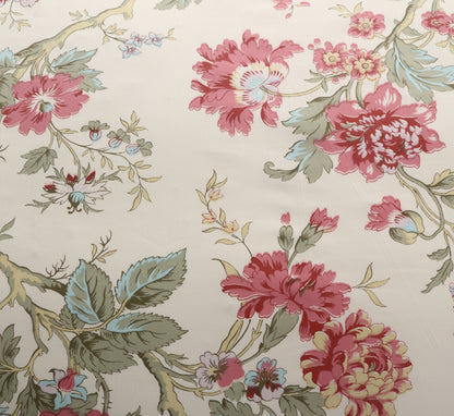 Vintage Pink Floral Cotton Bedding Set Custom Printed Farmhouse Style Duvet Cover Set with Red Trim