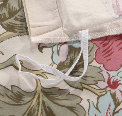Vintage Pink Floral Cotton Bedding Set Custom Printed Farmhouse Style Duvet Cover Set with Red Trim