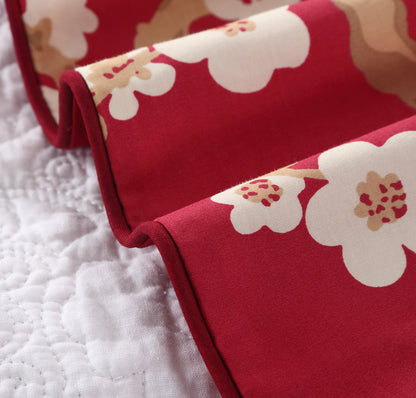 Custom Red Plum Blossom Floral Bedding Set Oriental Chinese Style Duvet Cover Set With Solid Red Bed Sheet