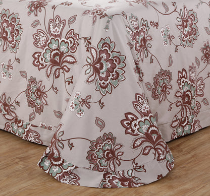Retro Botanical Flower Printed Custom Bed Linen Skin-Friendly Cotton 4 Pieces Bedding Set Hidden Button Closure Inner Corner Ties Custom Size Bed Sheets