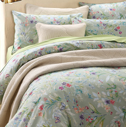 Fresh Garden Wildflower Print Custom Bedding Set Hidden Button Closure Inner Corner Ties Custom Size Bed Sheets