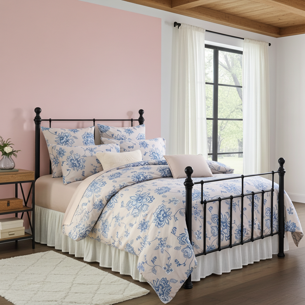 Retro Botanical Flower Printed Custom Bed Linen Skin-Friendly Cotton 4 Pieces Bedding Set Hidden Button Closure Inner Corner Ties Custom Size Bed Sheets