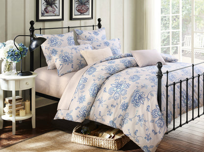 Retro Botanical Flower Printed Custom Bed Linen Skin-Friendly Cotton 4 Pieces Bedding Set Hidden Button Closure Inner Corner Ties Custom Size Bed Sheets