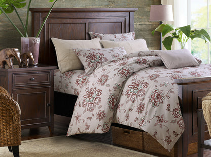 Retro Botanical Flower Printed Custom Bed Linen Skin-Friendly Cotton 4 Pieces Bedding Set Hidden Button Closure Inner Corner Ties Custom Size Bed Sheets